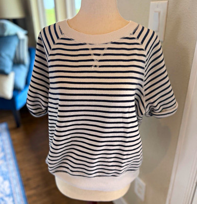 Aerie Striped Cotton Knit Raglan Short Sleeve Crewneck Sweater S