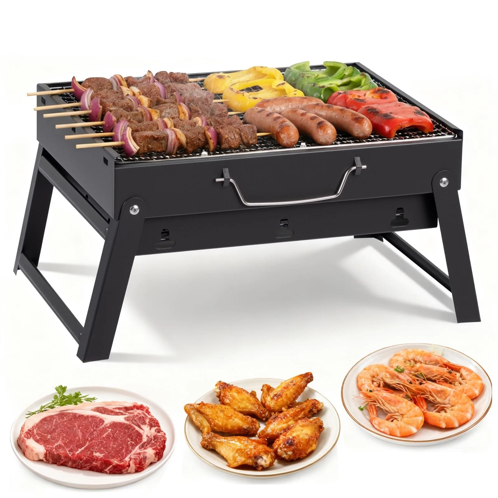 Portable Charcoal BBQ Grill, Foldable Lightweight Stainless Steel for Camping