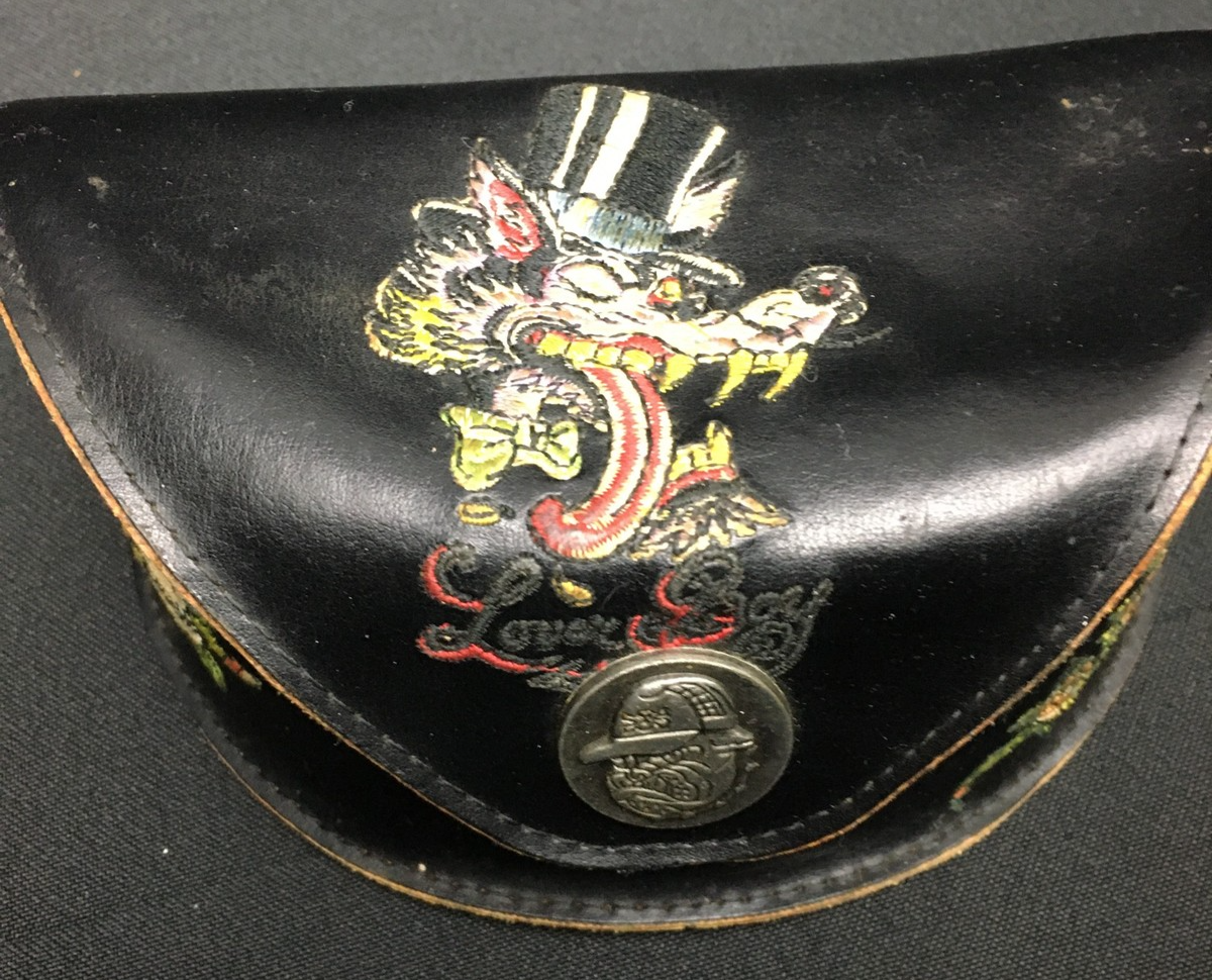 Vtg Ed Hardy Leather Sunglasses Case Skull Roses Dragon  display picture 1