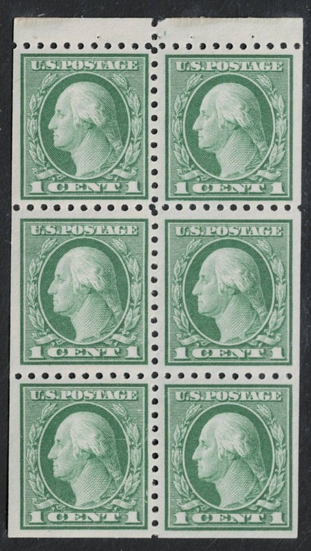 SCOTT#462a, 1c GREEN PANE OF 6 PERF 10 UNWMK. VF & NH.