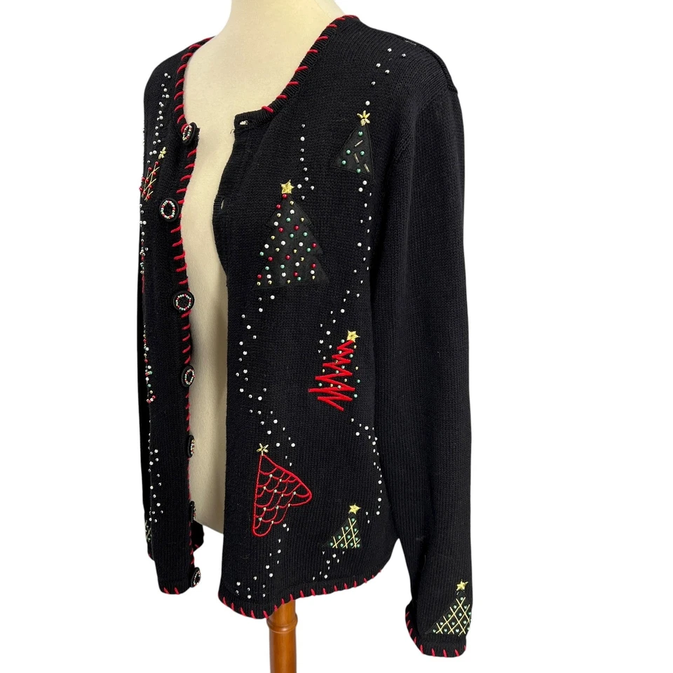 Cárdigan Suéter Navidad Vacaciones Ediciones Básicas Negro Cuentas Detalles XL Foto 2 de 4
