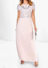 Boohoo Boutique Nude Embellished Maxi Dress Size 10 Formal Evening Gown NWT
