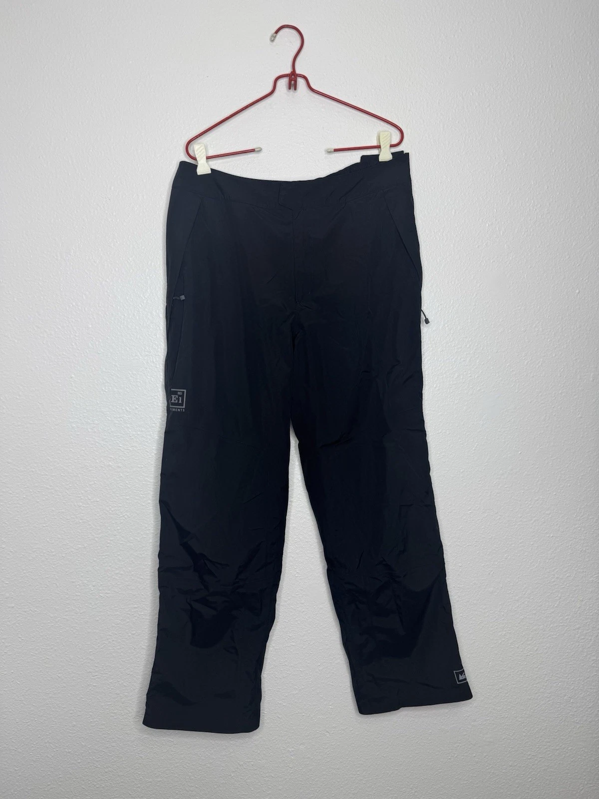 REI Pants Men Large 30L Black E1 Elements Waterproof Shell Lined Full Side Zip