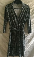 ANN TAYLOR RAYON blend faux wrap PRINT dress BLACK MUTLI size 10