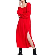 A3) New! La Ligne Size "M" Smoked Bodice Midi Dress Red