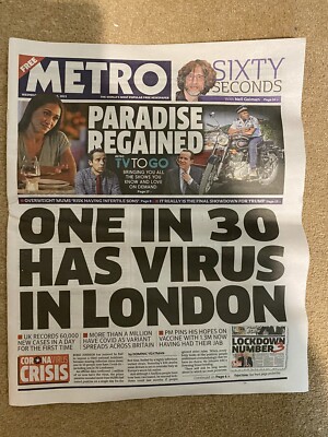 Six Editions Of Metro Newspaper - January 2021 (#1) Coverage Of UK Lockdown 3