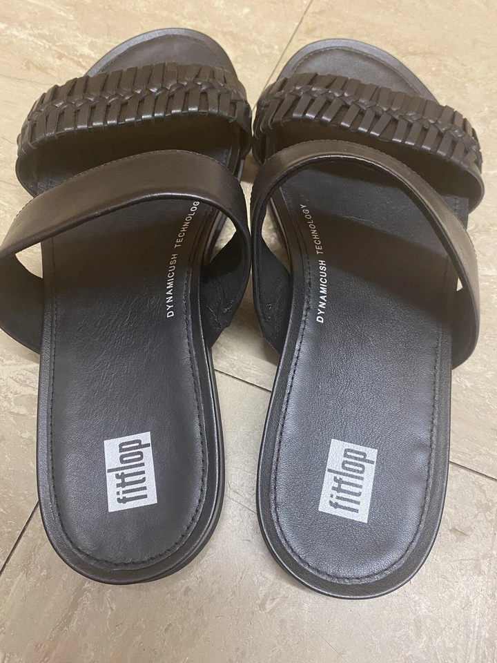 Fitflop UK 6 Gracie Slide-Wrapped Weave Sandals Black Slip On Leather - Image 4 of 4