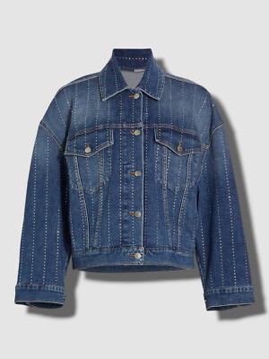 $1796 Stella McCartney Womens Blue Rhinestone Hotfix Stripe Denim