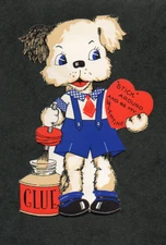 1930s Die Cut Mechanical Valentine Card Dog's Head Moves 6" Tall
