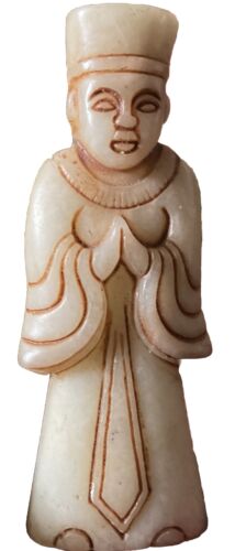 A Good Jade Figure Vintage/Old Depicting an Elder Wearing Cream & Brown Robe  - Picture 1 of 12
