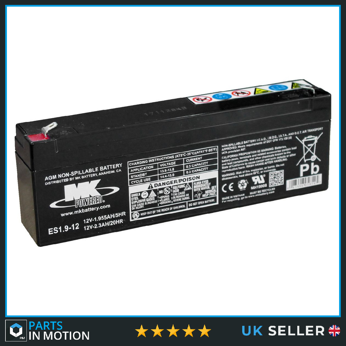 ES1.9-12 MK AGM 12V Mobility VRLA Battery 12V 2.3Ah