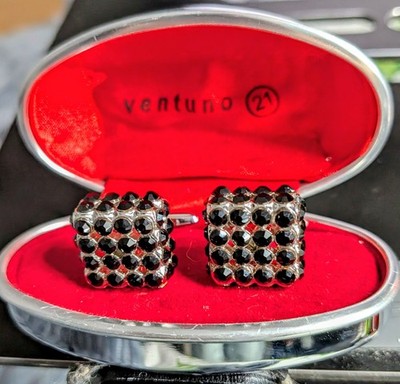  Ventuno 21 Black Crystal Cube Cufflinks - Silver Tone / Formal / wedding wear