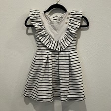 Janie and Jack Navy Blue White Striped Ruffle Dress Gold Buttons Size 7