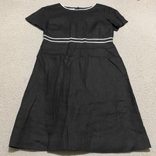 Talbots Womens sz 14 Dress Black Sheath Short Sleeve Round Neck Linen Lined