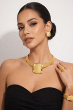 Luxury Gold Stainless Steel Jewelry Set Necklace Bracelet Earrings Ring Women