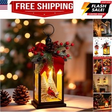 Christmas Snow Globe Lantern Water Glittering, Christmas with Pine Branches R...