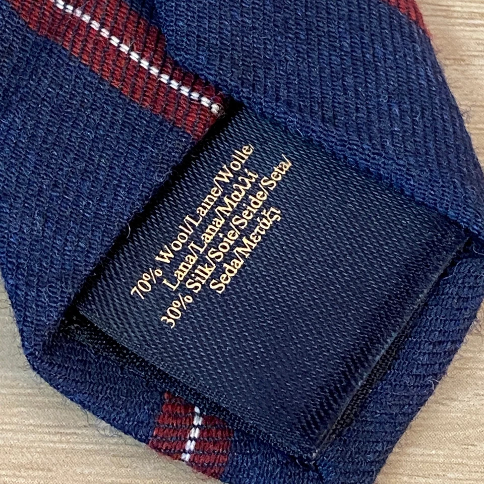 Corbata Brooks Brothers para hombre lana de seda tela italiana a rayas azul marino rojo Foto 3 de 4