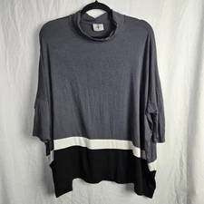 Inoah Oversize Boxy Colorblock Mock Neck Top Women's Small Made In USA Artsy