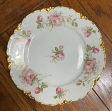 Antique Haviland & Co Limoges France 8-1/2" Plate Pink Roses blue accent