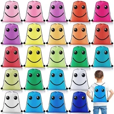 24 Pcs Emoticon Drawstring Backpack Teen Gym Party Gift Bags, Lively Emoji Bag