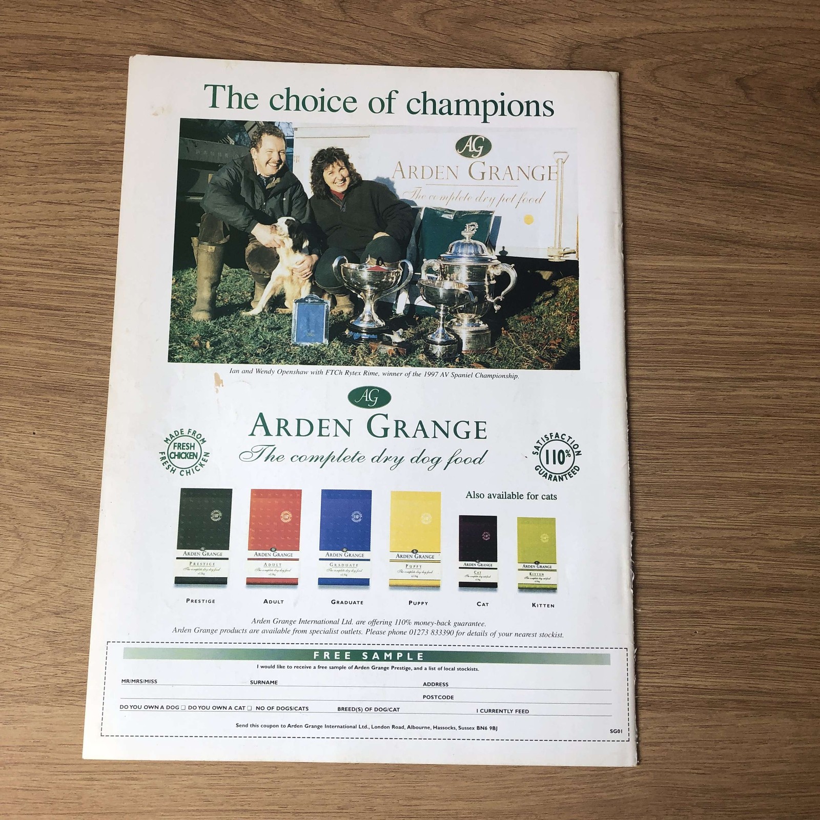GUNS105 MAGAZINE ADVERT 12X9 ARDEN GRANGE: COMPLETE DRY DOG FOOD
