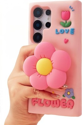 Cute 3D Flower Pop-Up Stand and Grip Phone Case for Samsung Galaxy S23 Ultra, Ka