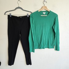 J. Crew green cotton sweater, size M, and Mango black pants, size M. Both in...
