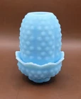Fenton Fairy Lamp Vintage Hobnail Light Blue Satin Milkglass Candle Holder VIDEO