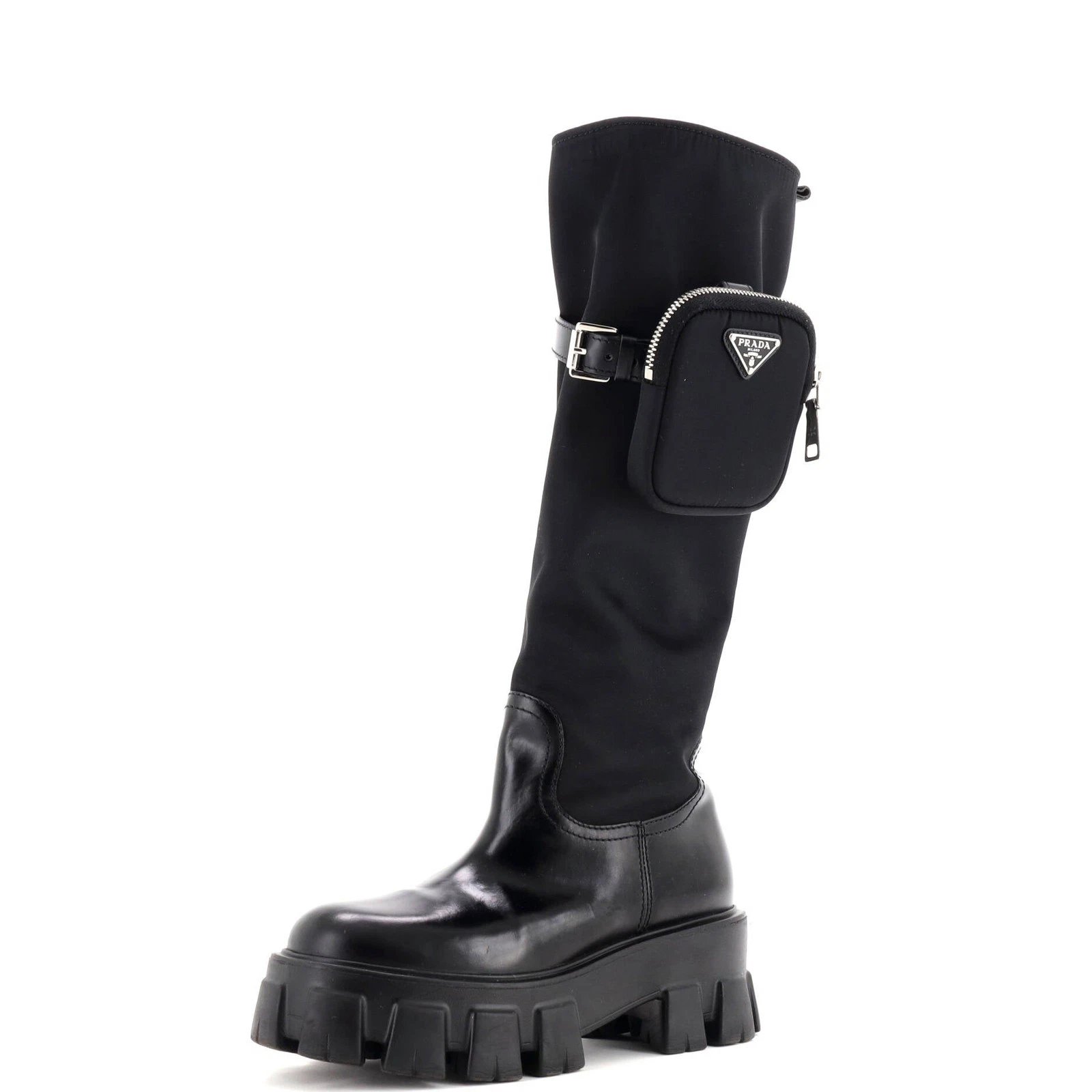 Prada Women's Monolith Knee High Boots Nylon and Leather Review