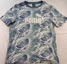 Puma Way 1 Shirt Mens Sz Large Vintage 90s Print Blue 100% Cotton Crew Neck