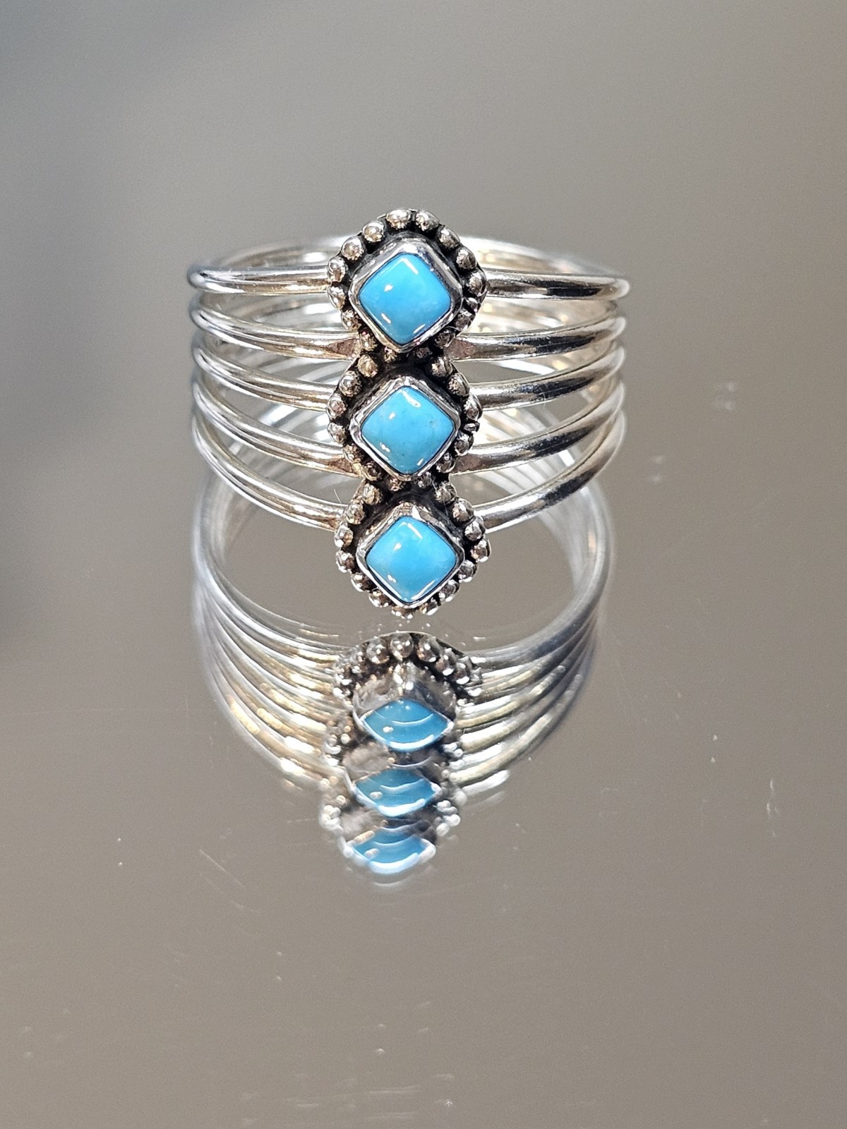Turquoise Southwestern Single Stack Ring Sterling… - image 1