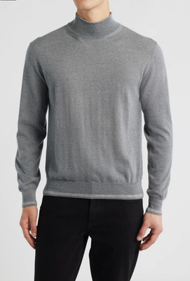 NEW Canali Gray Mockneck Wool Silk Blend Pullover Sweater Sz 58 NWT $595