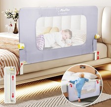 Q-MIULIKE Baby Bed Rail for Toddlers Smooth Flip-Down Crib Guard Rail Safety