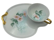 Vintage Tea Cup with Tray Snack Set Porcelain Floral Flowers Breakfast Dessert