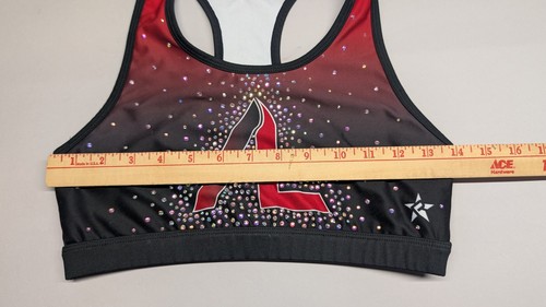 Rebel Athletic Cheer Bra Youth Large Red Black A Logo Rhinestone P101 01B - Picture 10 of 11