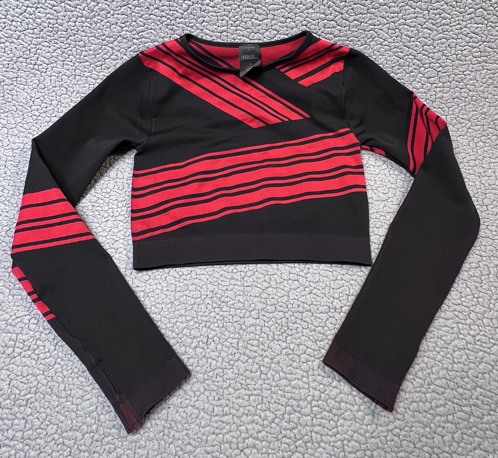 Sports Illustrated Black And Red Womens Long Sleeve Crop Top Size Medium