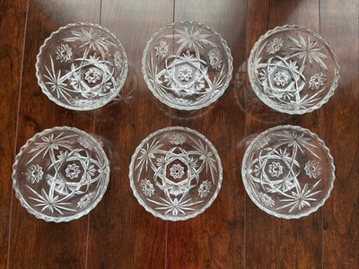 (6) Anchor Hocking  'Star of David' Scalloped Edge Vtg Pressed Glass Salad Bowls