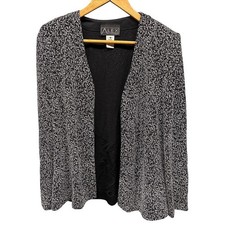 Alex Evenings Cardigan Jacket Women's Medium Black Silver Glitter Open Front