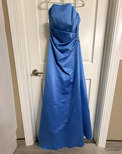 David's Bridal Blue Satin Strapless Bridesmaid Dress Size 4 8587