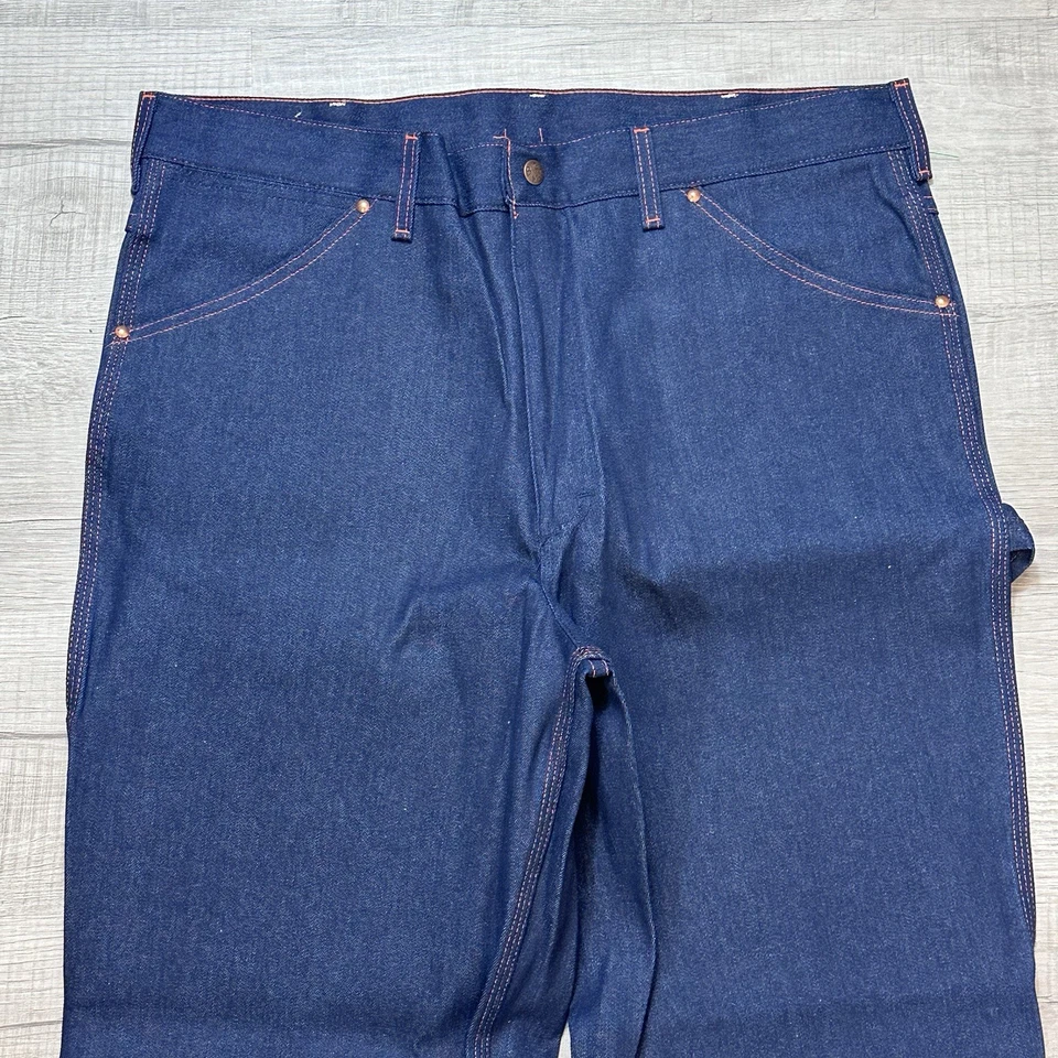 NUEVO CON ETIQUETAS Vintage Años 70 BIG MAC Industrial Jean 38x32 Carpintero Ropa de Trabajo Denim Oscuro Nuevo de Lote Antiguo Foto 4 de 4