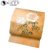 NAGOYA OBI ARTIST'S WORK EMBROIDERY HAND-DRAWN White flower pattern O-4797