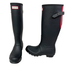 Hunter Original Tall Rain Boots Navy Blue Back Adjustable Matte Sz 6 M