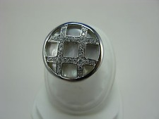 Designer Sterling Silver Mother of Pearl Grid Ring with CZ Size 8