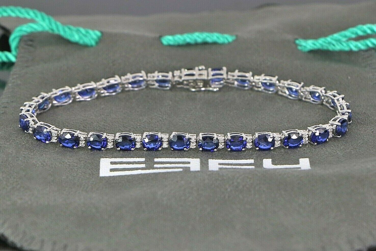 $8000 EFFY Velvet Bleu 14K White Gold Oval Blue Sapphire Diamond