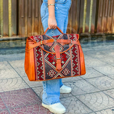 Victorian Carpet Havan Leather Weekender Bag - Kilim Travel Mary