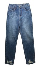 28" WAIST 6 STRAIGHT HIGH-RISE JEAN - DARK WASH BLUE W/COPPER STITCHING