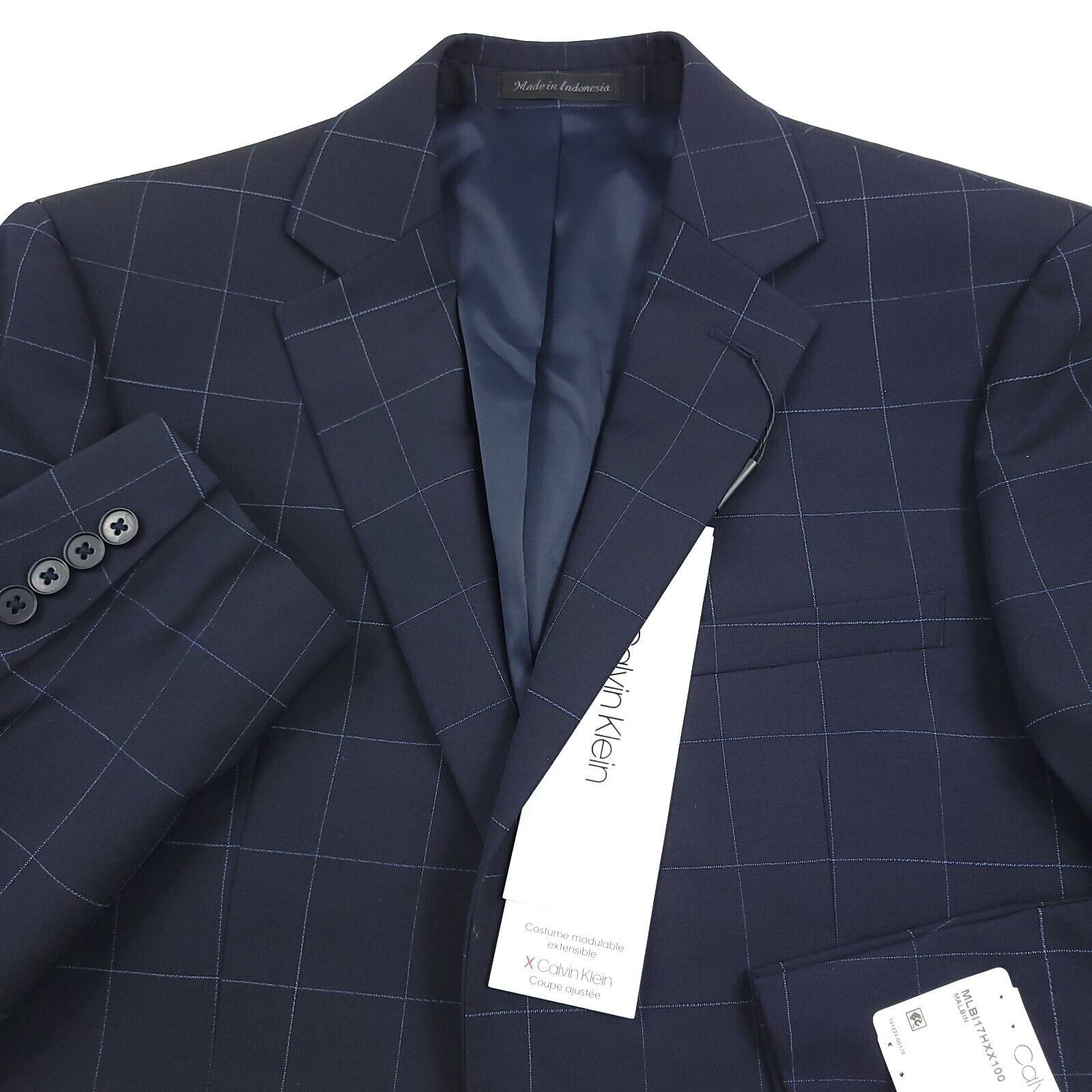 Calvin Klein Malbin Wool Blend Blazer Suit Mens 40R Navy Blue Windowpane eBay