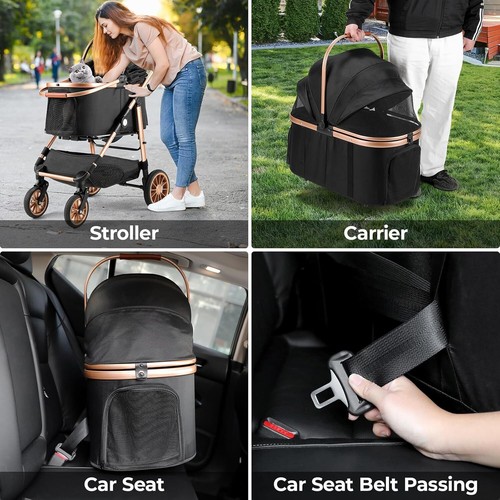 Tall Rubber Wheels 360° Dog Buggy Dog Stroller Shock Absorption Carry Bag, Foldable - Picture 4 of 10