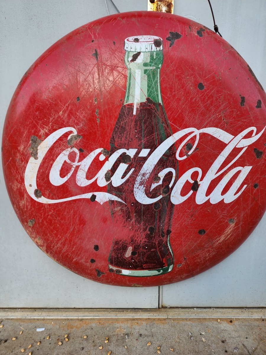 1950's.original vintage Coca-Cola Button Sign Metal