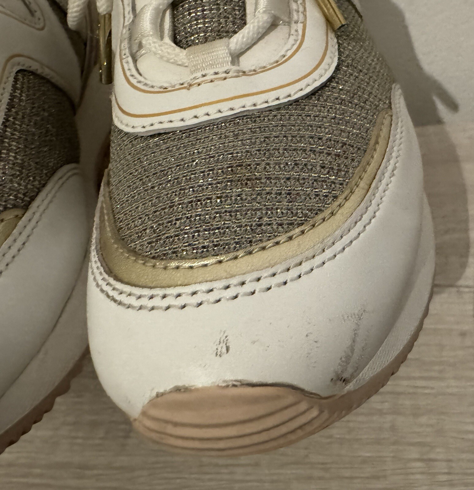 Michael Kors Mixed Media Pippin Leather Trainer Sneakers Glitter Mesh 9.5 thumbnail 4